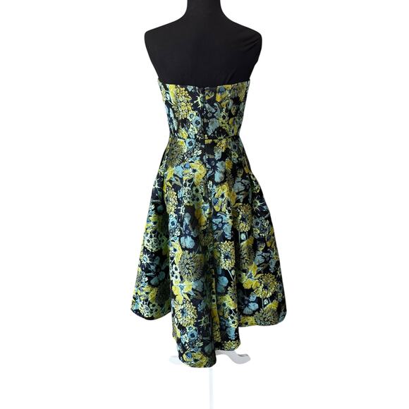 New York & Co Floral Gala Jacquard Strapless Dress Size 4 Blue Green Party - Picture 2 of 9
